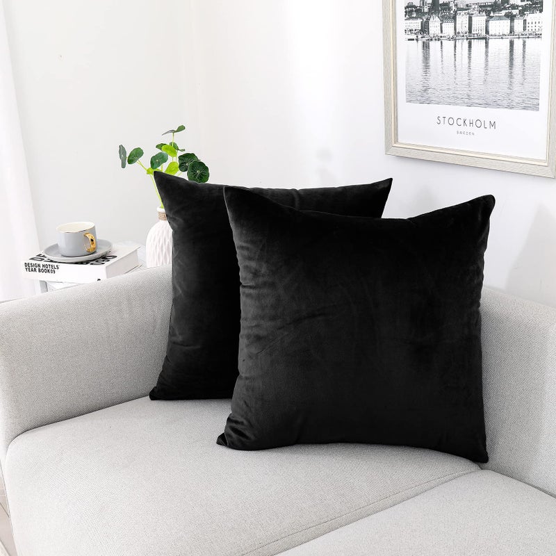 NiNi ALL Decorative Throw Pillow Covers Pack of 2  Velvet Throw Pillow Cases for Couch Pillows Cover Bedroom Living Room Outdoor  Pillow Covers 22x22 Inch Black - Image 1